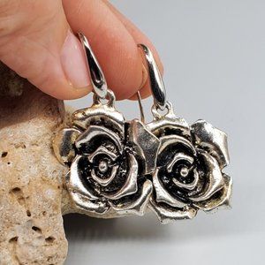 ❤️ Zara Jewelry Silver Rose Earrings Floral Design Chunky Not Heavy